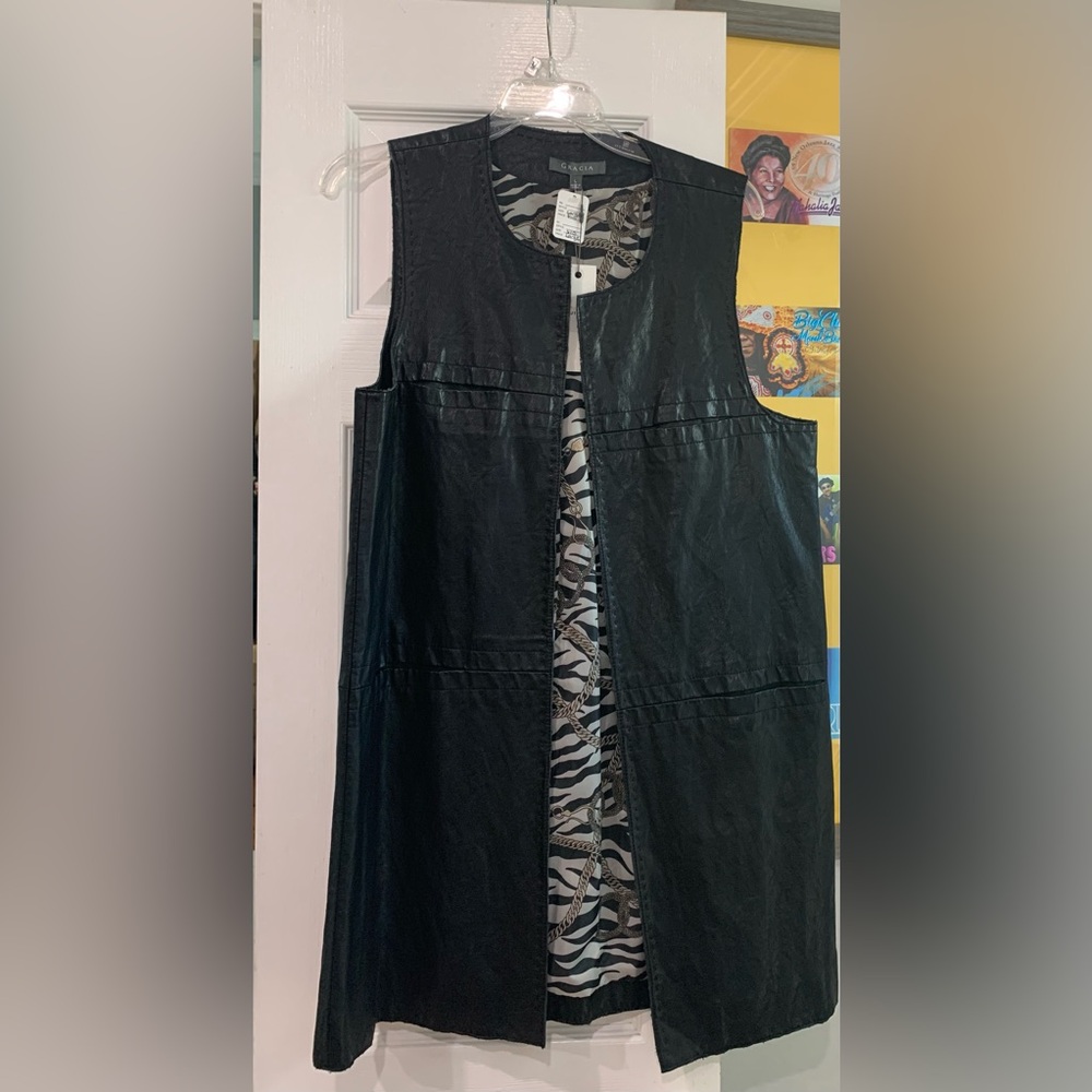 Ladies long leather vest